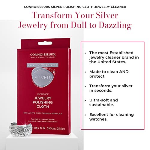 CONNOISSEURS Premium Edition Extra Large Polishing Cloth for Silver Jewelry - Ultrasoft Fabric with Anti-Tarnish Formula - 14x14 Inches - style: 14 x 14 Inches - Silver