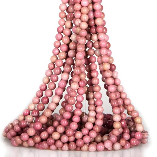 100pcs Natural Stone Beads 8mm Pink Rhodochrosite Round Genuine Real Stone Beading Loose Gemstone Hole Size 1mm DIY Charm Smooth Beads for Bracelets Necklaces Earrings Jewelry Making Crafts - color: Pink Rhodochrosite