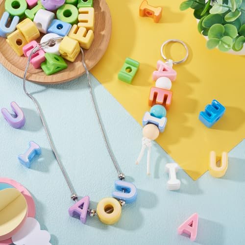 30Pcs Acrylic Vowel Letter Slider Beads Chunky Alphabet Letter Bead Charm Rainbow Color Large Initial Spacer Beads for Wristbands Bracelets Necklace Choker Jewelry Making - color: Mixed Color, Vowel