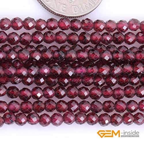 GEM-Inside Natural 3mm Red Garnet Gemstone Faceted Round Stone Loose Beads Crystal Energy Power for Jewelry Making 15" - color: AAA Red Garnet, size: 3mm