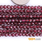GEM-Inside Natural 3mm Red Garnet Gemstone Faceted Round Stone Loose Beads Crystal Energy Power for Jewelry Making 15" - color: AAA Red Garnet, size: 3mm