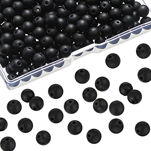 Ecally 300 Pieces Black Matte Onyx Beads Natural Black Agate Round Beads Frosted Onyx Gemstone Loose Beads for Bracelet Necklace Jewelry DIY Making (8 mm) - size: 8 mm