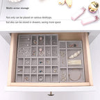 Velvet Drawer Jewelry Organizer Tray, Small Flat Jewelry Organizer for Drawer, Dresser Stacking Display Inserts for Jewelry Accessories in Dresser, Grey Set of 4