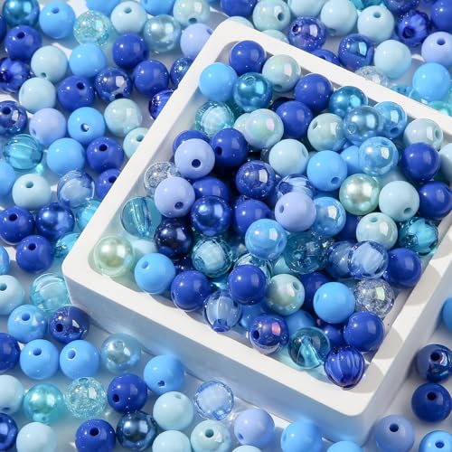 12mm Blue Acrylic Beads 300pcs Focal Spacer Bead Chunk Bubblegum Beads for DIY Crafting Necklace Bracelet Jewelry Making Keychain (Blue) - color: blue