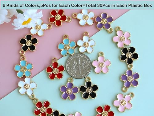 Anjulery 30Pcs Flower Charms for Jewelry Making and Crafting - Enamel Charms for Bracelets Earrings Necklaces Pendants (30Pcs Gold-B) - color: 30Pcs Gold-B