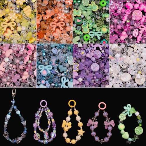 LAIDANLA 8 Color Assorted Acrylic Beads Aesthetic Random Mixed Cute Beads for Bracelets Jewelry Making, Flower Star Heart Bow Butterfly Bear Candy Bead for DIY Necklace Keychain Phone Charms 320g - color: 8 Color Series
