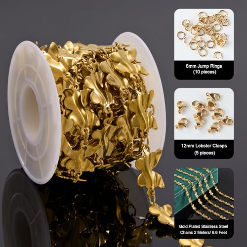 UMAOKANG 2 Meters Gold Plated Stainless Steel Chains for Jewelry Making Butterfly Chain Link Jewelry DIY Supplies - color: Gold Butterfly