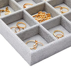 Juvale Velvet Jewelry Organizer Tray - Earring Tray Insert with 24 Compartments - Stackable Jewelry Drawer Organizer - Includes Bracelet Holder Slots - Gray, 14 x 10 in - size: 24 Grids