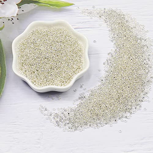 Size 12/0 Crafts Glass Seed Beads 2mm Transparent Silver Beads for Jewelry Making (Total About 100g About 12000pcs) - color: Transparent with Silver Lined, size: 2mm