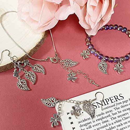 Heather's cf Four Leaf Clover Silver Leaf Beads 100-150 Pcs Leaves Craft Antique Leaf Charms for Crafting Leaf Pendant Charm for Necklace Bracelet Earring Making Fall Leaf Beads Set - color: Silver Clover