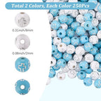 500Pcs Cross Round Beads Crucifix Bead Acrylic Silver Easter Cross Pattern White Blue Ball Shaped Loose Spacers for Bracelets Earrings Necklaces Jewelry Making DIY Crafting Holy Accessories - color: White, Blue