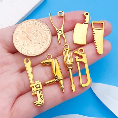 Youdiyla 80pcs Alloy Ancient Golden Father's Day Series New Tool Set Pendant Jewelry Making DIY Keychain Earrings Pendant Various Design Charms for Jewelry Making Bracelets Necklace (SN900) - color: SN900