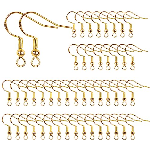 14K Gold Earring Hooks 50 PCS - Hypoallergenic Jewelry Making Supplies with Fish Hook, Ear Wires, Findings, and Hardware for DIY - color: Gold