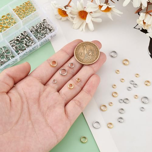 PH PandaHall 220pcs 6 Styles 18K Gold Spacer Beads with Large Hole Stainless Steel Smooth Round Spacer Beads, Flat Round Donut Metal Beads for Jewelry Bracelet Necklace