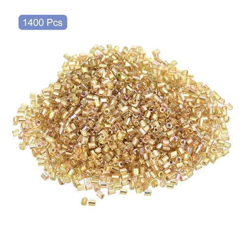 uxcell 1400Pcs Glass Bugle Beads, 1.5x1.5mm Tube Mini Loose Glass Seed Spacer Bead for DIY Earrings Necklaces Bracelets Jewelry Making (Gold Tone) - color: Gold Tone, size: 1.5x1.5mm