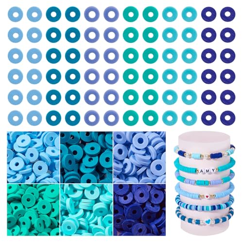 Elecrelive Mix Blue Clay Beads for Bracelets Making, 6mm Flat Round Heishi Spacer Beads Loose Polymer Clay Chips 5640pcs for Chocker Necklace Earring DIY Crafts - color: Deep Sky Blue