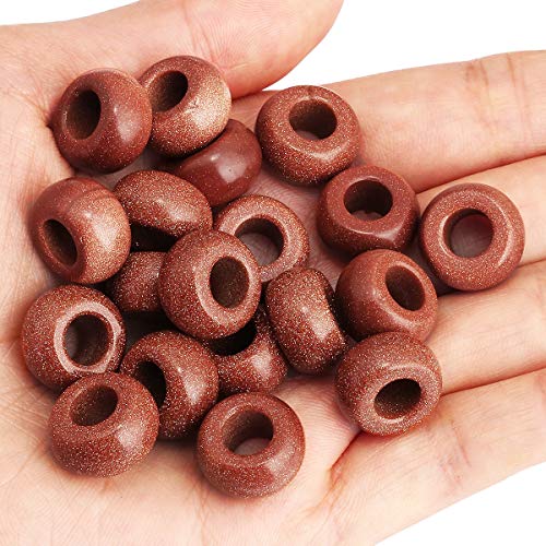 Nupuyai Pack of 30 Large Hole Stone Loose Beads for Jewelry Making, Polished Rondelle European Beads fit Charms Bracelet, Gold Sand Stone - color: Red, size: 14x8mm