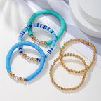 COLORFUL BLING 5-12Pcs Bohemian Love Heart Bead Bracelets for Women Vinyl Disc Heishi Surfer Stackable Stretch Bracelet Summer Beach Boho Jewelry - color: 5pcs blue