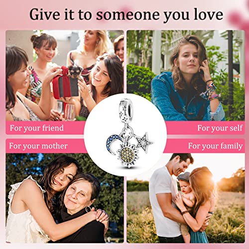 MULA 925 Sterling Silver Charms for Bracelets and Necklaces Lipstick and Bag Dangle Pendants Tower Camera Beads Jewelry Charms for Women - color: Sun Star Moon