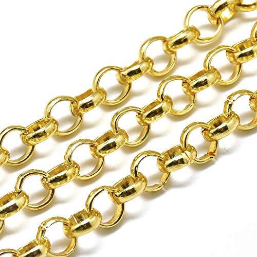 Craftdady 65.6Ft Gold Aluminum Rolo Chain 8x2.5mm Unwelded Metal Flat Round Cable Link Chain for Tassel Pendant Necklace Jewelry Making - color: 8x2.5mm, Gold