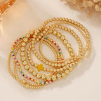 14K Gold Beaded Cross Beaded Bracelet Stack Set for Women,7PCS Bohemian Colorful Beads Ball Stretch Stackable Bracelets Trendy Holiday Birthday Gift - color: Yellow
