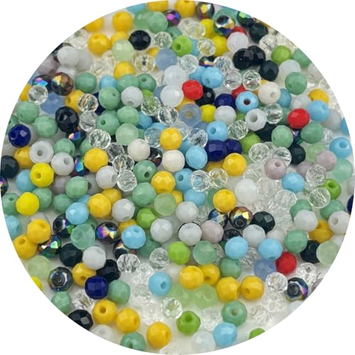 500pcs 3mm Crystal Glass Beads Faceted Rondelle Glass Spacer Beads for Bracelets Necklace Pendants Earrings Key Chains Jewelry Making(Random Colors) - color: Random Colors, size: 3mm