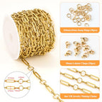 YOUBEIYEE 4 Meters Gold Plated Chains for Jewelry Making Stainless Steel Circle Paperclip Chain Roll with Jump Rings and Lobster Clasps - color: Circle Paperclip Gold