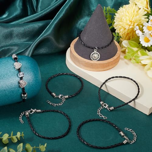 40Pcs Bracelet Cords with Clasp Bracelet Cord Bulk Black 3mm Braided Imitation Leather Lace Plaited Trendy Iron Clasp Extended Chains Ropes Accessory for Jewelry Making Bracelets DIY Crafts
