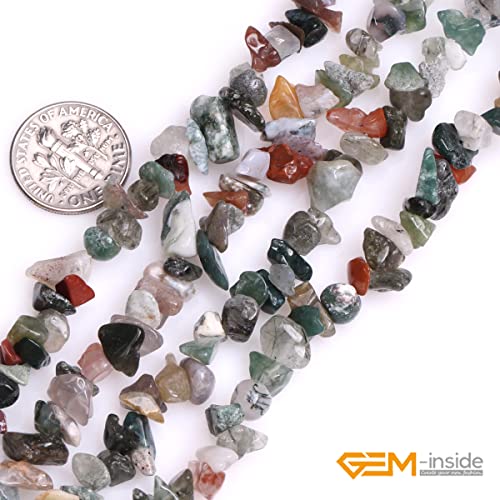 GEM-Inside Indian Agate Chips Natural 7-8MM Gemstone for Bracelet Necklace Earrings Jewelry Making Crafts Design Wholesale Loose Beads 34" - color: Indian Agate