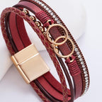 FANCY SHINY Mothers Day Gifts Boho Leather Wrap Bracelet Stackable Infinity Chunky Cuff Bracelets Western Hippie Outfits Jewelry Valentine Gifts for Women - color: Burgundy