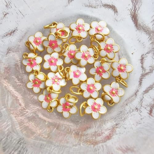 Xeahung 20 Pcs Double Sided Flower Charms Bulk for Jewelry Making Gold Flower Pendant for Bracelet Necklace Earrings Keychain DIY Crafts Crafting Christmas Birthday Gifts - color: White