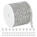 UMAOKANG 5 Meters Cuban Chain for Necklace DIY Jewelry Making Chains Bulk Stainless Steel Chain for Jewelry Making with Jump Rings and Lobster Clasps - color: 1.2mm Silver Cuban