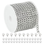 UMAOKANG 5 Meters Cuban Chain for Necklace DIY Jewelry Making Chains Bulk Stainless Steel Chain for Jewelry Making with Jump Rings and Lobster Clasps - color: 1.2mm Silver Cuban