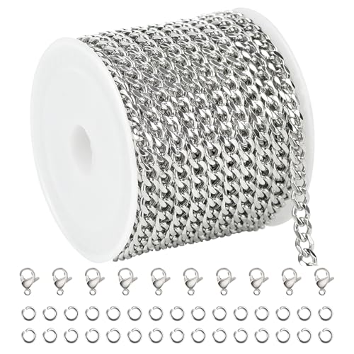 UMAOKANG 5 Meters Cuban Chain for Necklace DIY Jewelry Making Chains Bulk Stainless Steel Chain for Jewelry Making with Jump Rings and Lobster Clasps - color: 1.2mm Silver Cuban