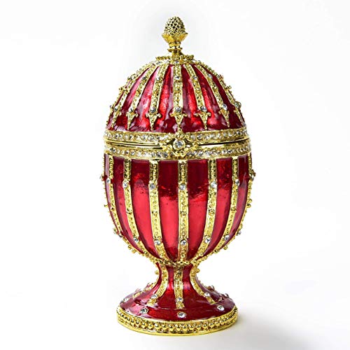 KALIFANO Red Faberge Egg Jewelry Box/Stash with Element Crystals and Gemstones Made for Storage, Organization, and Display - Handmade Earring, Necklace, and Ring Box (Collectible Oranament) - color: Red Faberge Egg
