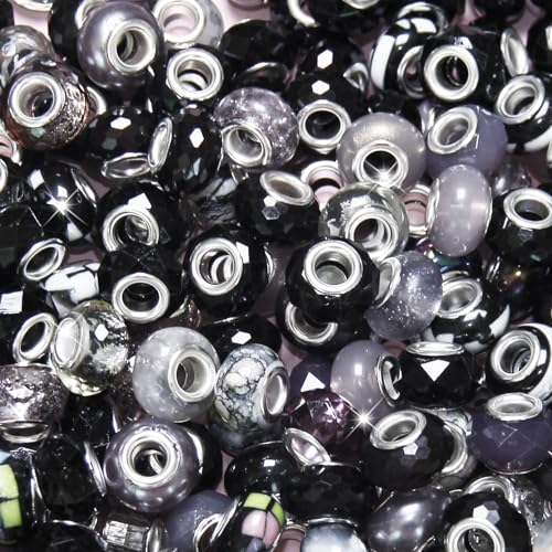 ZYEHXED 200Pcs Black Large Hole Beads, European Craft Big Beads, Large Hole Lampwork Murano Bead, Fairy Wand Garden Bead, DIY Charm Bracelet Necklace Jewelry Making Decoration Supplies - color: Black, size: 200 Pcs