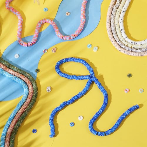 FASHEWELRY 12 Strands Polymer Clay Beads Kit 5.5mm Flat Round Heishi Camouflage Vinyl Disc for Necklaces Bracelets Jewelry Making
