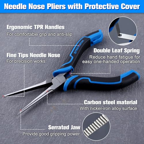 SPEEDWOX Mini Needle Nose Pliers Serrated Jaw With Protective Cover Needle Nose Pliers For Jewelry Making Precision Compact Long Nose Plier Needle Tip For Wire Bending Small Object Gripping - style: Needle Nose Pliers Serrated Jaw