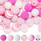 48 Pcs 20mm Beads for Pens Bubblegum Beads Pink Crystal Acrylic Round Chunky Beads Sparkly Large Balls Beads for Pen Beadable Keychain Bracelet Necklace DIY Jewelry Making Supplies - color: Pink Color
