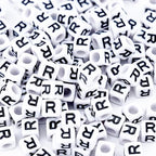 500Pcs White Square Letter Beads R 6X6mm Individual Cube Alphabet Beads for Friendship Bracelets Making - color: Square - R