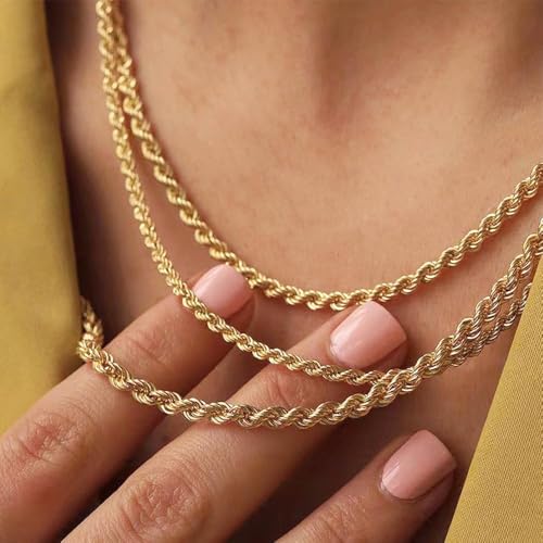 14K Yellow Solid Gold 1.5mm、2mm、3.2mm and 4.2mm Twisted Rope Chain Necklace, Ideal Gift for Women And Men(Lengths from 16 to 36 Inches) - size: 24inch