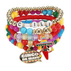 Cinco de Mayo Bracelets for Women, 5Pcs/Set Colorful Beaded Stackable Bracelets with Mexican Fiesta Charms (Sombrero, Chili, Avocado) for Festival Party Daily Wear - color: Style C