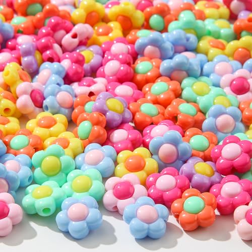 150pcs Acrylic Beads Colorful Flower Beads Rainbow Sun Flower Beads for Jewelry Making Handmade DIY Bracelet, Charms Keychain Craft Supplies (Rainbow Color) - color: rainbow color
