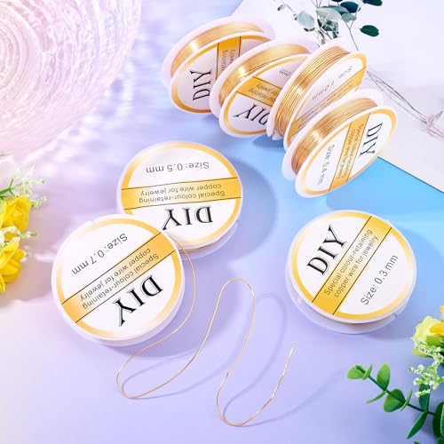 Beadthoven 159 Ft 14K Gold Filled Wire Mixed 7 Sizes Dead Soft Round Gold Filled Brass Wire for Crafts Wire Wrap Jewelry Making Supplies - size: Mixed Sizes