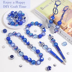 35 Pcs Chunky Bubblegum Beads 20mm Focal Pen Large Rhinestone Pearl Bead with Rhinestone Large Hole European Spacer Bead for DIY Beadable Pen Jewelry Making Keychain Craft Making(Deep Blue) - color: Deep Blue