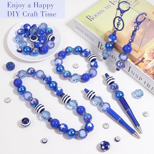 35 Pcs Chunky Bubblegum Beads 20mm Focal Pen Large Rhinestone Pearl Bead with Rhinestone Large Hole European Spacer Bead for DIY Beadable Pen Jewelry Making Keychain Craft Making(Deep Blue) - color: Deep Blue