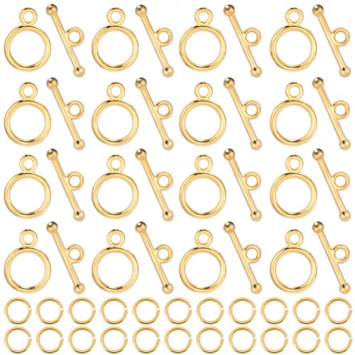 1 Box 60 Sets Round Toggle Clasp Gold Toggle Clasp Bar with Rings Bulk Metal Alloy OT End T Bar Closure Jewelry Connectors for Jewelry Making Bracelet Necklace DIY Crafts Beginners Adults - style: Style 5