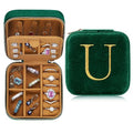 Parima Plush Velvet Travel Jewelry Case Jewelry Box - Personalized Small Jewelry Case Organizer Jewelry Boxes Travel Essentials for Women Birthday Mom Friends Her Teenage Gifts - Letter U, Green - size: U
