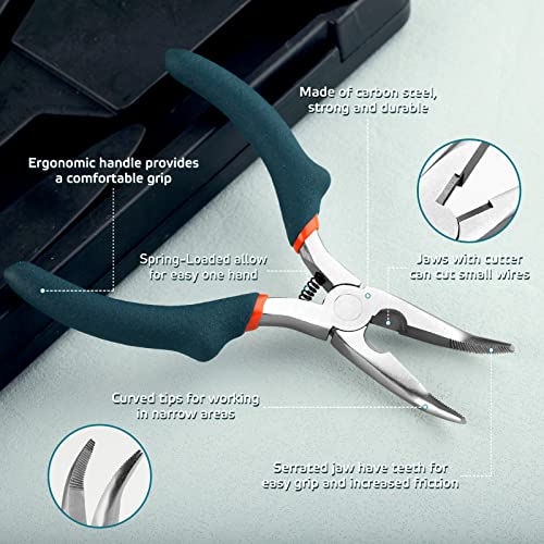 SPEEDWOX Bent Nose Pliers With Cutter - 5 Inch Curved Serrated Jaw Convex Shoulder Precision Jewelry Pliers For Wire Wrapping & Beading - style: Bent Nose Pliers With Cutter