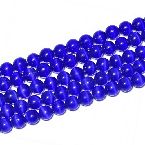 100pcs Sapphire Blue Cat Eye Beads 8mm Round Semi Precious Stone Hole Size 1mm DIY Charm Spacer Beading Smooth Gemstone Loose Beads for Jewelry Making Bracelets Necklaces Earrings Crafting - color: Sapphire Blue